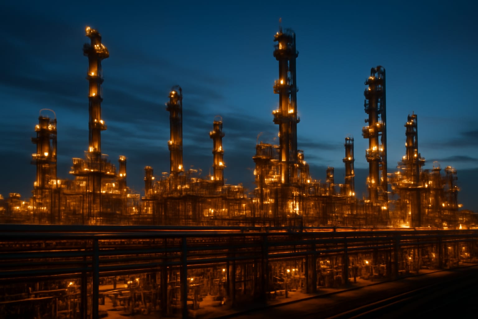 Oil refinery at dusk