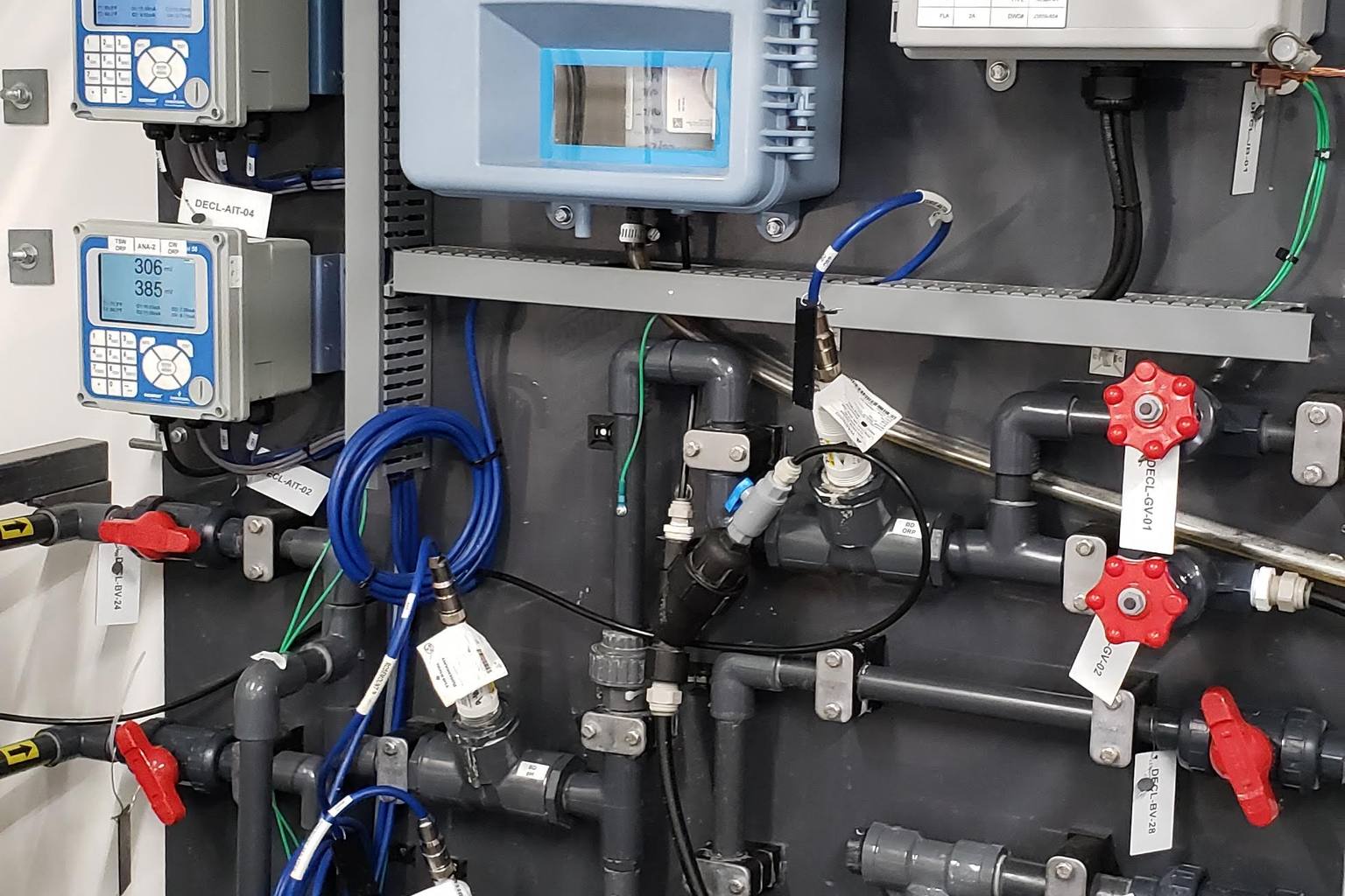 Real analyzer panel with inline water quality instruments